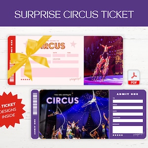 Circus Surprise Tickets, Digital Circus Gift Tickets, Fake Circus Show Surprise Ticket, Carnival Circus Gift Ticket Voucher Experience