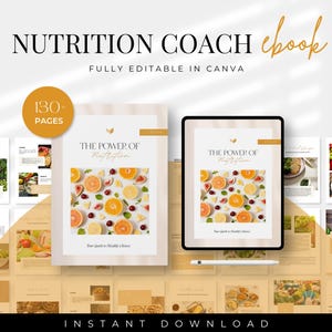 Plantilla de libro electrónico de entrenador de nutrición, plantilla de receta de libro electrónico, entrenador de salud, diario de comidas, planificador de nutrición, planificador de nutrición y salud, plantilla de Canva