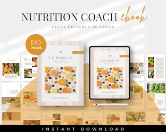 Nutrition Coach E-book Template, Ebook Recipe Tempate, Health Coach, Food Diary, Nutrition Planner, Health Nutrition Planner, Canva Template