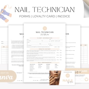 Editable Nail Technician Forms Bundle, Nail Tech Consultation Forms, Nail Client Intake Forms, Nail Aftercare, Appointments Tracker, Consent