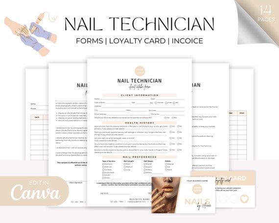 Nail Technician Contracts Template Nail Tech Forms Nail Service Agreement Client Intake Form Canva Template, Nail Service Business Form
