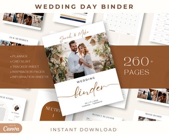 260+ Page Canva Wedding Planner Template Bundle, Editable Wedding Planning Book, Day Of Wedding Binder, Wedding Checklist Planner