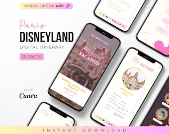Paris Disneyland Vacation Travel Digital Itinerary, Family Travel, Travel Agency, Trip Itinerary, Mobile Itinerary, Travel Guide, Canva