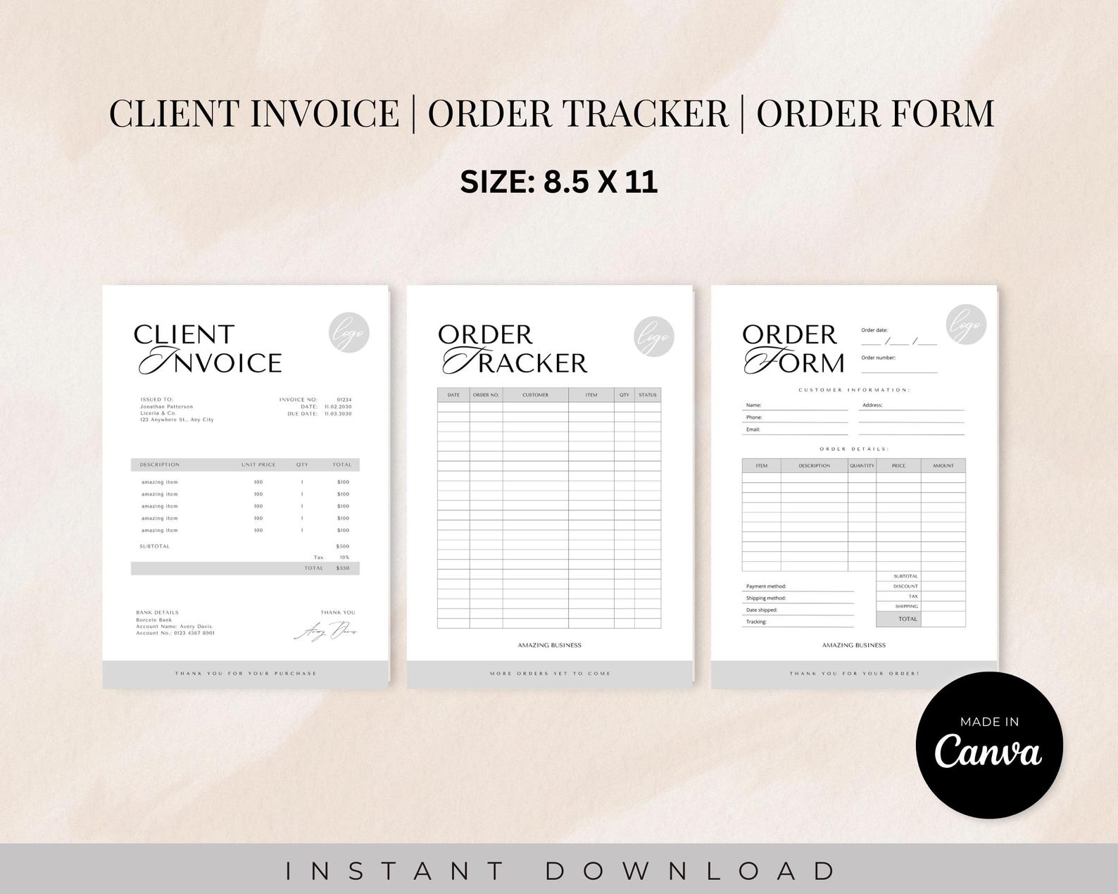 Small Business Bundle, Order Form and Tracker, Thank You Cards ...