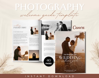 Wedding Photography Pricing Guide Template | Welcome Guide With Text | Photographer Client Guide | Magazine Template | Canva Template