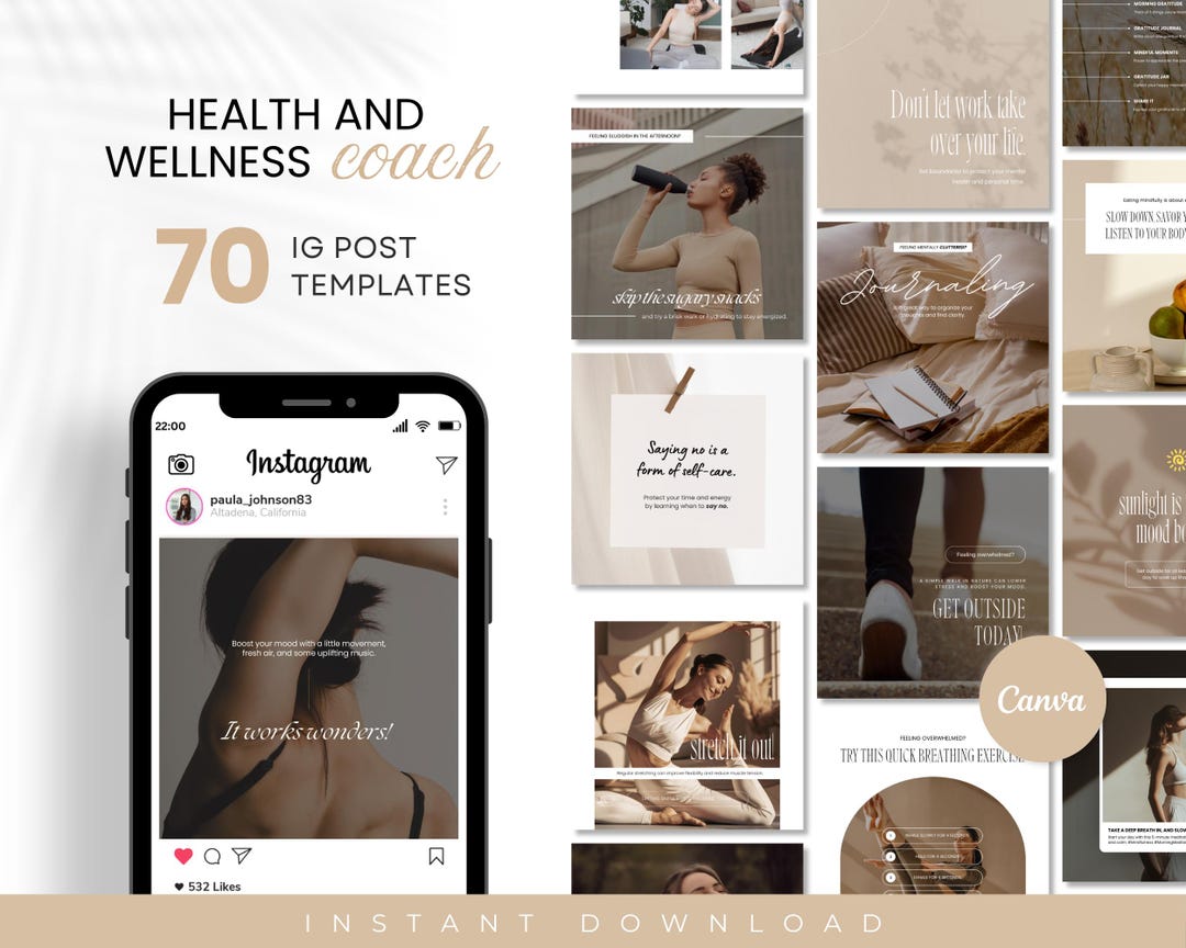 Health and Wellness Coach IG Posts Template, Health and Wellness ...