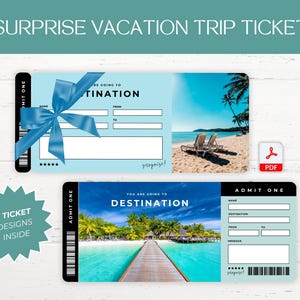 Billet-cadeau imprimable pour les vacances à la plage, Billet vacances modifiable, Carte-cadeau de voyage surprise, Lune de miel, Anniversaire, Voyage en couple