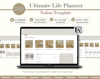 Plantilla prediseñada de Ultimate Notion Planner, El planificador definitivo de Notion, Planificador de Notion, Planificador de Notion de vida, Planificador de Notion estético