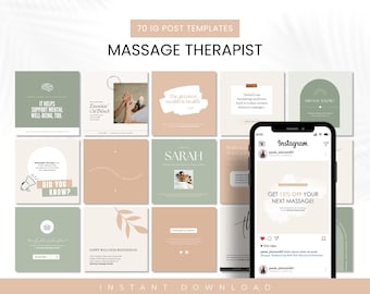 Mallar för Instagram-paket för massageterapeuter, Instagram-mallar för massage, Instagram-inlägg för spa, Instagram-flöde för massagemarknadsföring, Canva