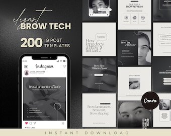 Elegant Brow Tech Instagram Post Templates, Brow Lamination Instagram Templates, Brows Templates, Brow Artist Instagram Posts, Canva Edit