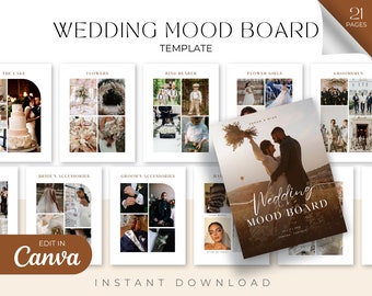 Wedding Mood Board Template, Digital Wedding Planner, Wedding Theme Guide, Style Design Board, Editable Canva Template, Wedding Inspiration