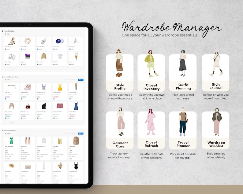 Wardrobe Manager Notion Planner, Notion Template, Notion Dashboard ...