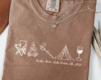 Custom Camp Bachelorette Tshirt, Camping Bridesmaid Gift, Fall Camp Theme Party Shirt, Personalized Outdoor Mountain Bride Tee,  Hiking Bach