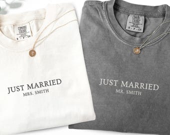 Personalized Mr & Mrs Last Name Shirt, Comfort Colors® Newlywed Matching Shirts, Mr And Mrs Honeymoon Tees, Custom Honeymoon Couple Gift