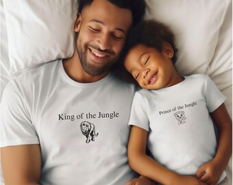 King of the Jungle Dad Tshirt, Prince of the jungle Son Tee, Daddy and Newborn Matching Gift, Cute Lion Baby Boy Shirt, Funny Father Apparel