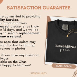 May include: Black t-shirt with the words "BOYFRIEND fianc&eacute;" in white script. A gold necklace with a star pendant is draped on the shirt. The text "BLACK COLOR" is at the bottom.
