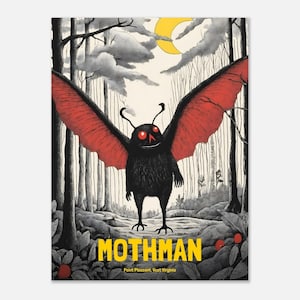 Illustrated Mothman Poster - Cryptid Wall Art
