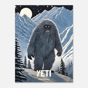 Illustrated Yeti Poster - Abominable Snowman Cryptid Wall Art