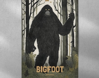 Digital Download - Illustrated Bigfoot Poster - Cryptid Sasquatch Wall Art