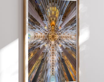 Sagrada Familia interieur Fine Art Photography Print, Gaudí-plafondarchitectuur muurkunst, decor heilig Barcelona, Spanje Spanje