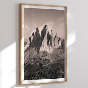 Dolomites Italy Print No 4, Italian Alps Photo, Tre Cime di Lavaredo Photo, Calming Wall Art, Fine Art Photography, Black and White