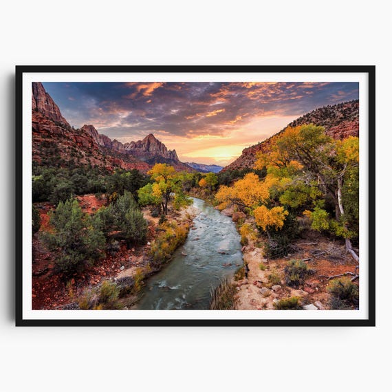 Zion National Park Sunset Print, Watchman Mountain Photo, Utah