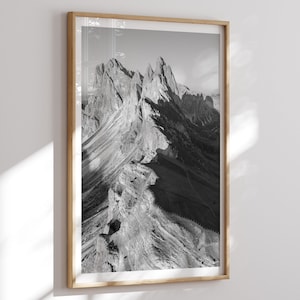 Dolomites Print, Seceda Landscape, Seceda Ridgeline Wall Art, Travel Print, Travel Poster, Italian Alps, Black and White