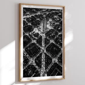 Barcelona Eixample Black and White Fine Art Photography Print, Octagonal Blocks Night Architecture Wall Art Spain