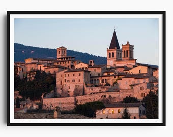 Impression photo Spello Italie, art mural Spello, affiche coucher de soleil vieille ville