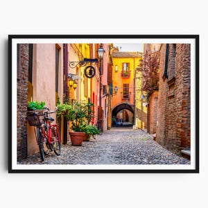 Impresión fotográfica de Ferrara, Italia, arte mural de Ferrara, póster de calle estrecha, fotografía de viajes por ciudades italianas