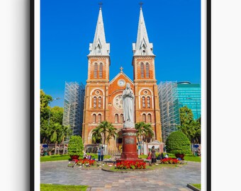 Impresión fotográfica de la Catedral de Saigón, Arte de Notre Dame de Saigón, Arte mural de Saigón, Póster de Saigón, Arte de Vietnam, Decoración de Saigón, Fotografía de viajes
