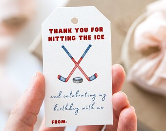 Printable Hockey Party Tags for Birthdays Sport themed birthday tag instant download gift for Hockey Coach