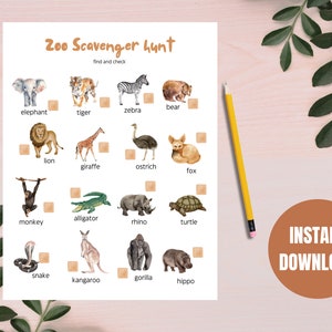 Printable Zoo Scavenger Hunt  activity for kids, filed trip , summer activity for kids