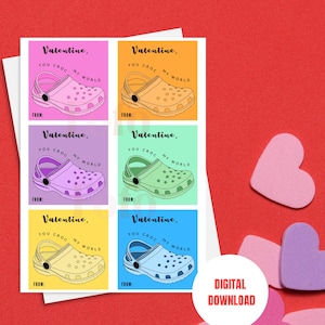 Afdrukbare schoenbedel Valentine, klomp Valentine, instant download voor school, leuk klaslokaal Valentines, Valentine School-hand-out voor kinderen