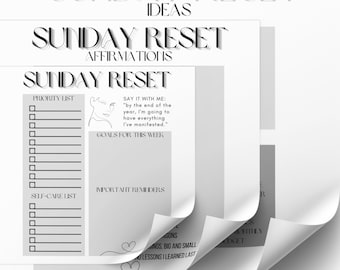 Sunday Reset Printable Bundle | Digital Productivity | Self-Care Checklist & Affirmations (PDF Download)
