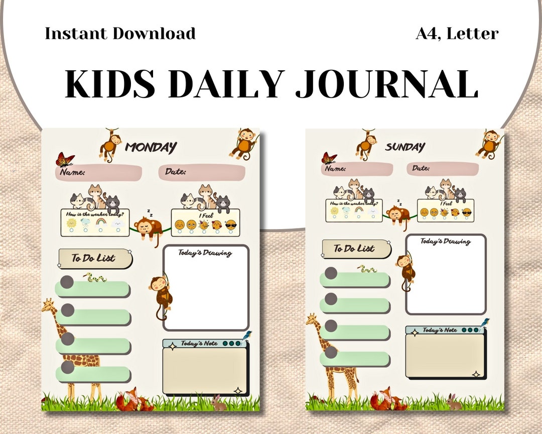 Kids Daily Printable Journal / Journal for Kids / Diary for Children ...
