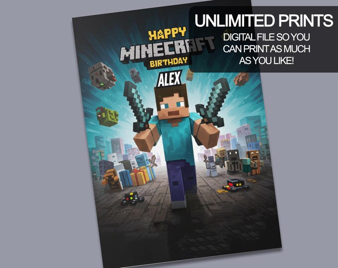 Congratulations Minecraft Card Personalized Birthday Card - Minecraft Kids Card - Kids Digital Card ...