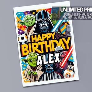 Starwar Geburtstagskarte - Bearbeitbare Kinderkarte - Digitale Kinderkarte - Druckbar mit Canva-Instant Download (5x7 oder 8,5x11)