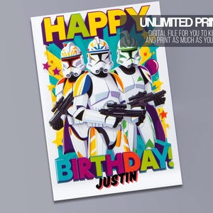 Starwar Happy Birthday Card - Editable Kids Card - Kids Digital Card - Printable With Canva-Instant Download (5x7 or 8.5x11)