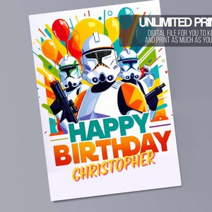 Starwar Happy Birthday Card - Editable Kids Card - Kids Digital Card - Printable With Canva-Instant Download (5x7 or 8.5x11)