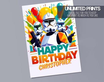 Carte de joyeux anniversaire Starwar - carte enfant modifiable - carte numérique enfant - imprimable avec toile, téléchargement instantané (5 x 7 ou 8,5 x 11)