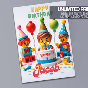 Building Blocks Birthday Card: Kids Party Theme (Digital Download)