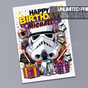 Starwar Happy Birthday Card - Editable Kids Card - Kids Digital Card - Printable With Canva-Instant Download (5x7 or 8.5x11)