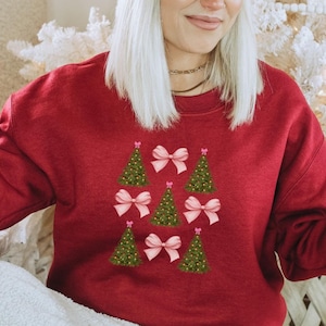 Coquette Christmas Sweatshirt: Red Bow Ribbon, Girly Holiday Crewneck