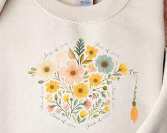 Class of 2025 Graduation Sweatshirt: Floral Grad Cap Tee
