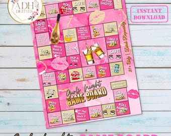 Modèle canva 11 x 14 rose jeu de société nuit des filles - jeu amusant de fête à imprimer pour femmes, EVJF, jeu à boire, téléchargement immédiat