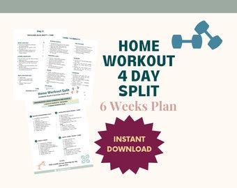 Home Workout 4 Day Spilt strength Training Beginners Program workout From Home dumbbell Workouts cardio Workout weight Training digital Copy Etsy