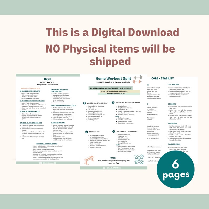 Home Workout 4 Day Spilt/strength Training Beginners Program/workout ...