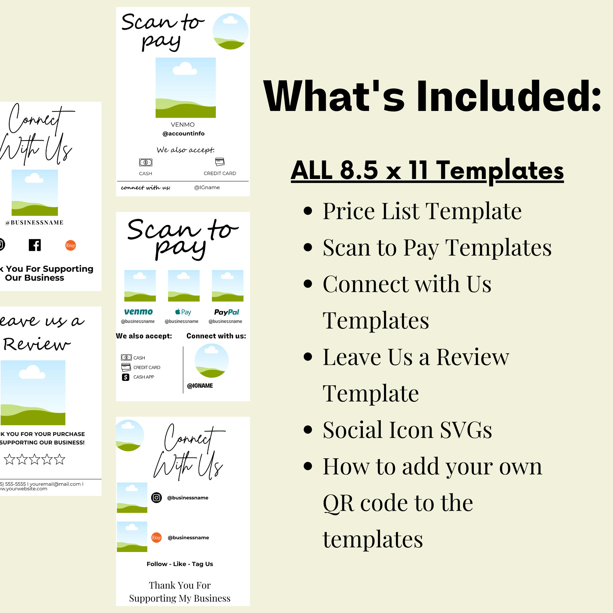 Digital Code Template Editable QR Code Signs for Small Business, Social Icons SVG, Canva ...
