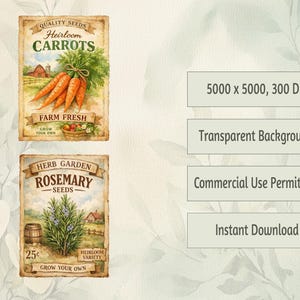 Watercolor Botanical Clipart Collection Vintage Garden Seed Packet Illustrations Digital PNG Download Set Heirloom Vegetables Flowers Farmhouse Style Graphics Scrapbook Design Elements Nostalgic Art Files Instant Access Perfect Crafting